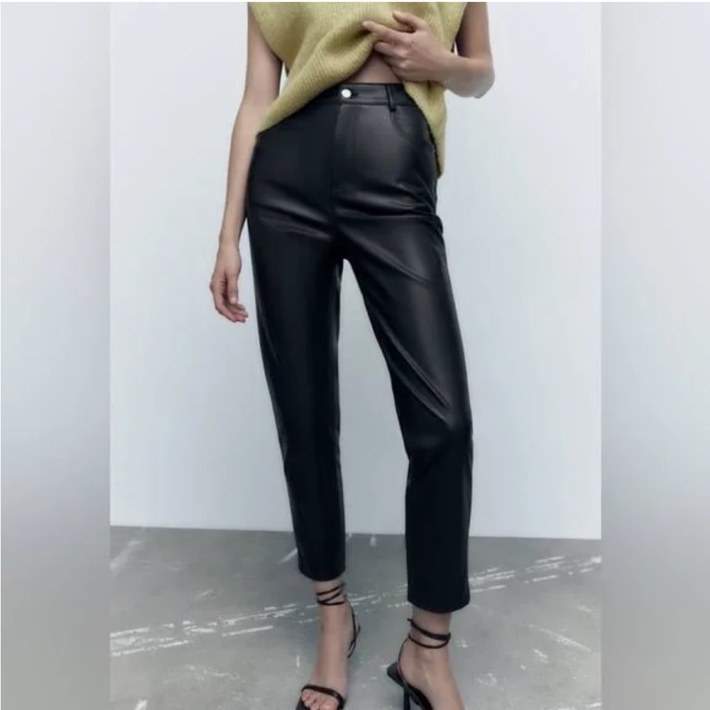 Zara Faux Leather High Rise Mom Fit pants NWT